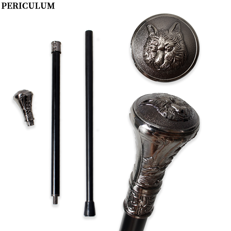 Detachable Cosplay Prop - Antiek zilveren wandelstok met gegraveerde wolfskop